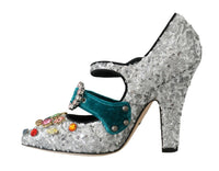 Thumbnail for Elegant Silver-Black Crystal Mary Janes Pumps