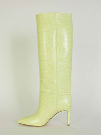 Thumbnail for Elegant Lime Croco Leather High Stiletto Boots