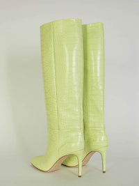 Thumbnail for Elegant Lime Croco Leather High Stiletto Boots