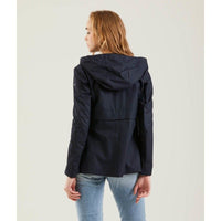 Thumbnail for Chic Blue Polyester Jacket with Zip and Button Detail