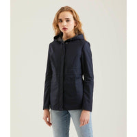 Thumbnail for Chic Blue Polyester Jacket with Zip and Button Detail