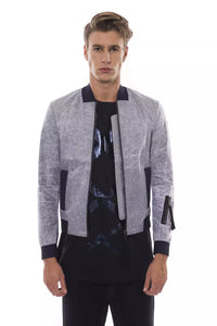 Thumbnail for Sleek Gray Bomber Jacket with Emblem Accent
