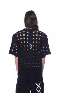 Thumbnail for Sleek Black Perforated Cotton Tee