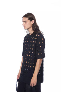Thumbnail for Sleek Black Perforated Cotton Tee