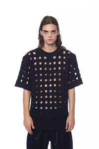 Thumbnail for Sleek Black Perforated Cotton Tee