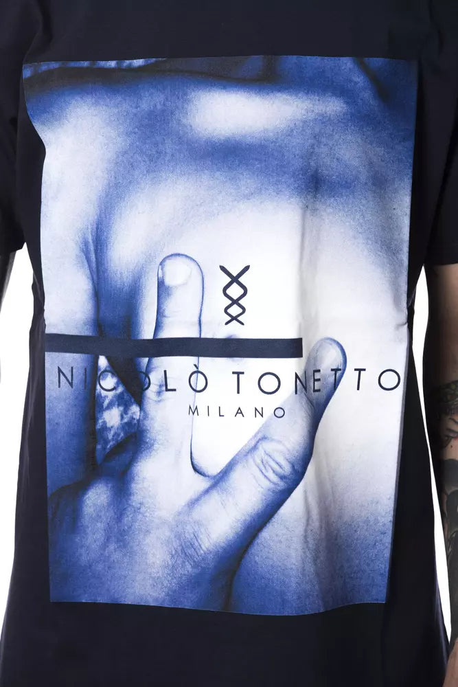 Elegant Blue Cotton Tee with Chic Print
