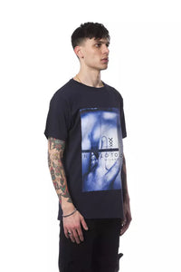 Thumbnail for Elegant Blue Cotton Tee with Chic Print