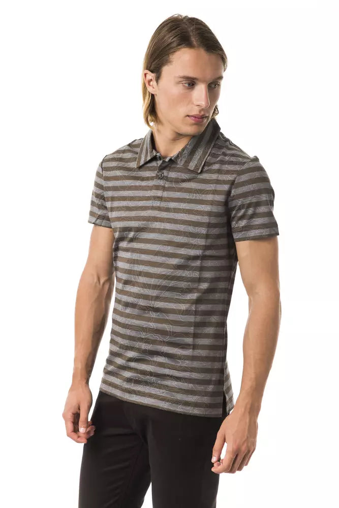 Elegant Gray Striped Cotton Polo