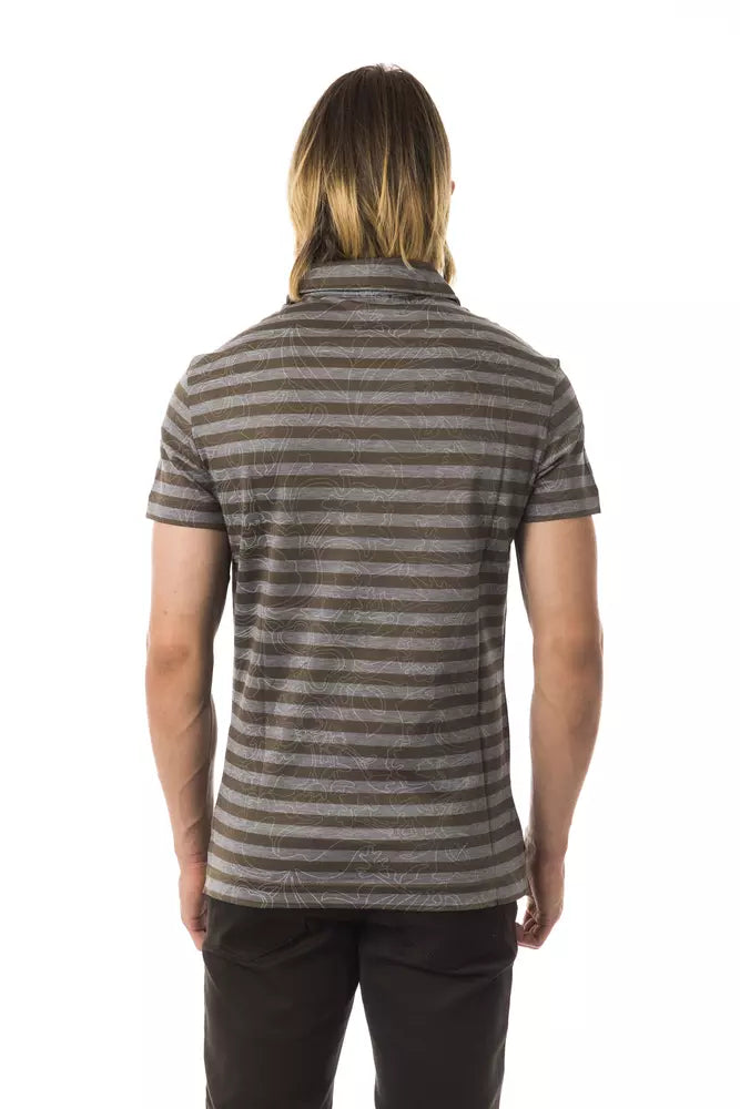 Elegant Gray Striped Cotton Polo