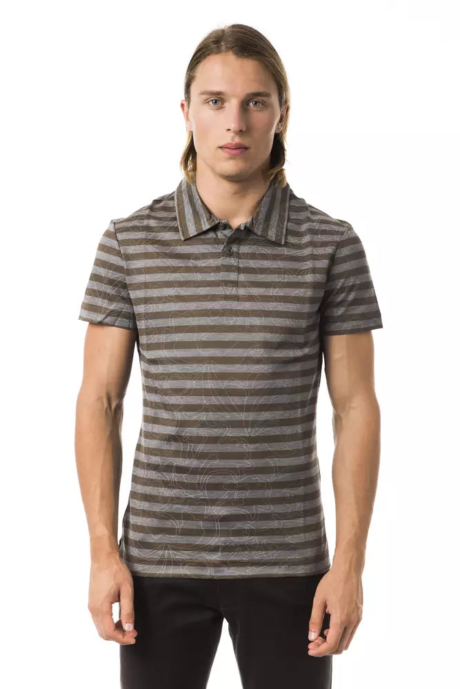 Elegant Gray Striped Cotton Polo