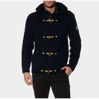 Thumbnail for Elegant Blue Knitted Hooded Cardigan