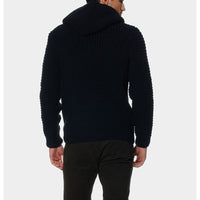 Thumbnail for Elegant Blue Knitted Hooded Cardigan