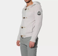 Thumbnail for Beige Hooded Knit Cardigan with Logo Detail