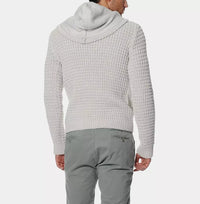 Thumbnail for Beige Hooded Knit Cardigan with Logo Detail