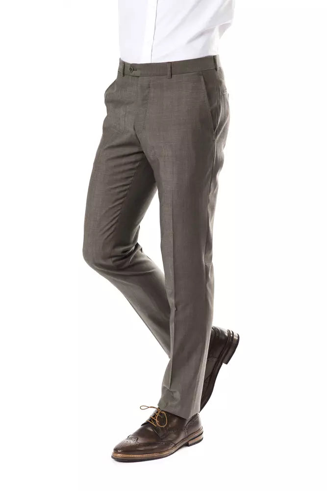 Elegant Gray Woolen Suit Pants - Drop 7 Cut