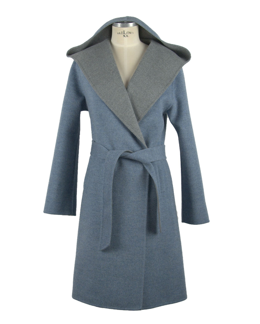 Italian Elegance Two-Tone Wool Coat with Hood