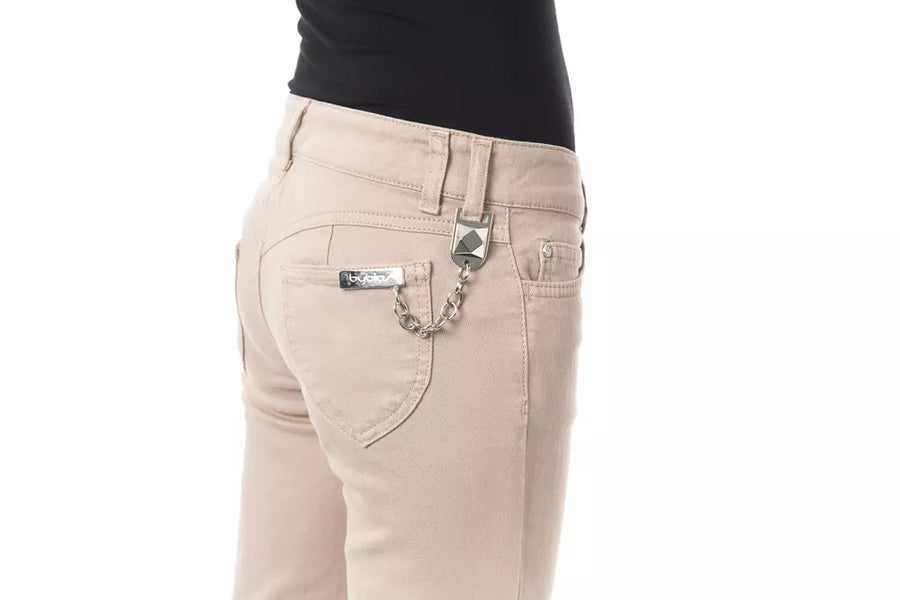 Elegant Beige Slim Fit Pants with Unique Chain Detail