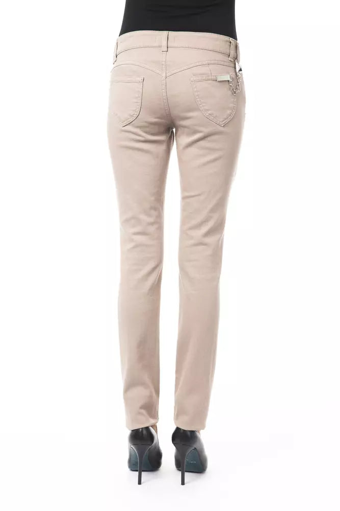 Elegant Beige Slim Fit Pants with Unique Chain Detail