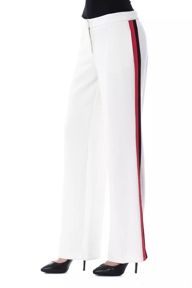 Elegant White Stripe-Detailed Trousers