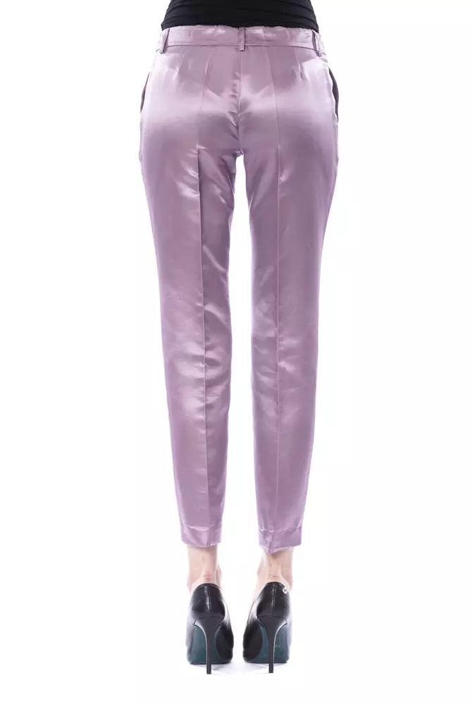 Elegant Purple Cotton-Silk Blend Pants