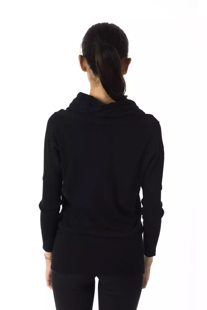 Elegant Open Collar Black Pullover for Women