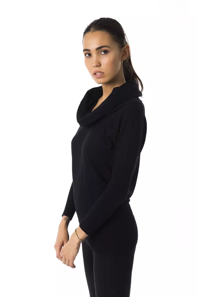 Elegant Open Collar Black Pullover for Women