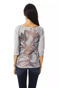 Thumbnail for Chic Open Neck Long Sleeve Tee in Gray