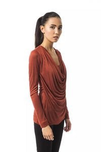 Thumbnail for Elegant Copper V-Neck Long Sleeve Tee