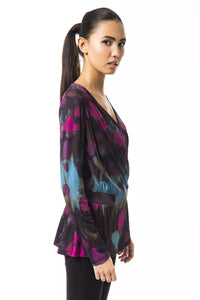 Thumbnail for Multicolor V-Neck Long Sleeve T-Shirt