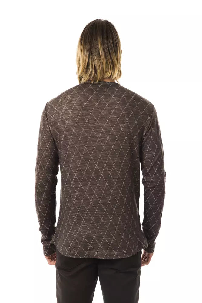 Classic V-Neck Patterned Sweater in Earthy Brown