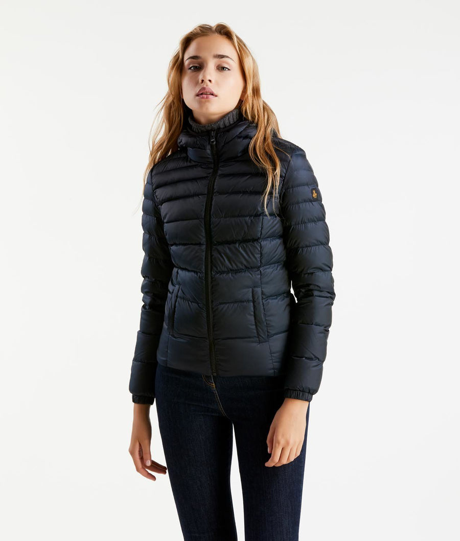 Elegant Satin-Feel Down Jacket in Dark Blue