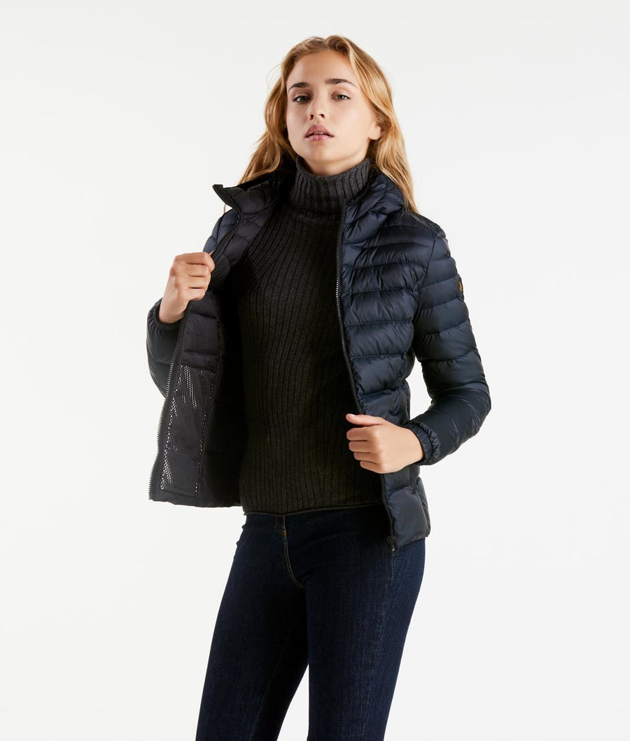 Elegant Satin-Feel Down Jacket in Dark Blue