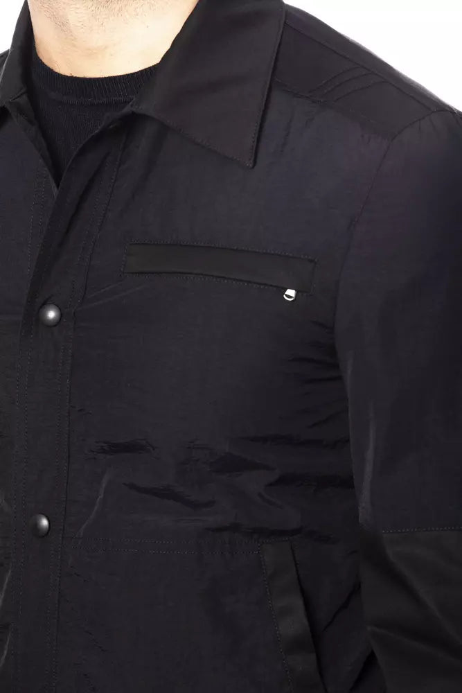 Sleek Black Cotton Blend Bomber Jacket