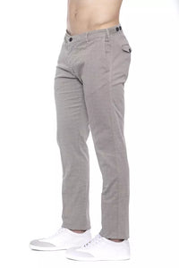 Thumbnail for Beige Cotton Trousers with Chic Micro-Pattern