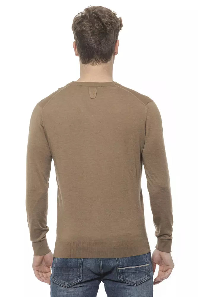 Elegant Beige V-Neck Cashmere Sweater for Men