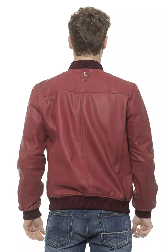 Elegant Burgundy Men's Leather Bomber