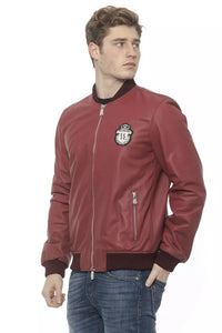 Thumbnail for Elegant Burgundy Men's Leather Bomber
