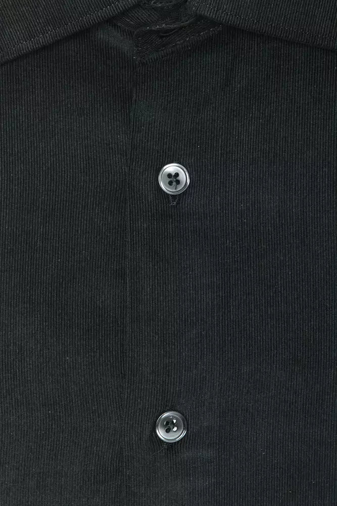 Elegant Black Cotton Slim Collar Shirt