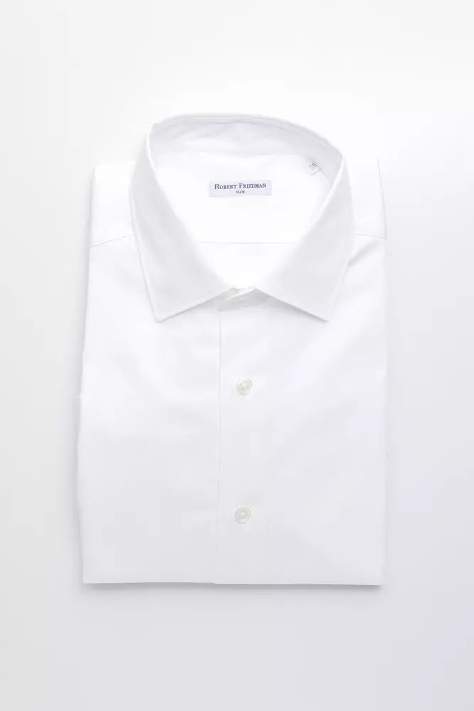Elegant White Cotton Slim Collar Shirt