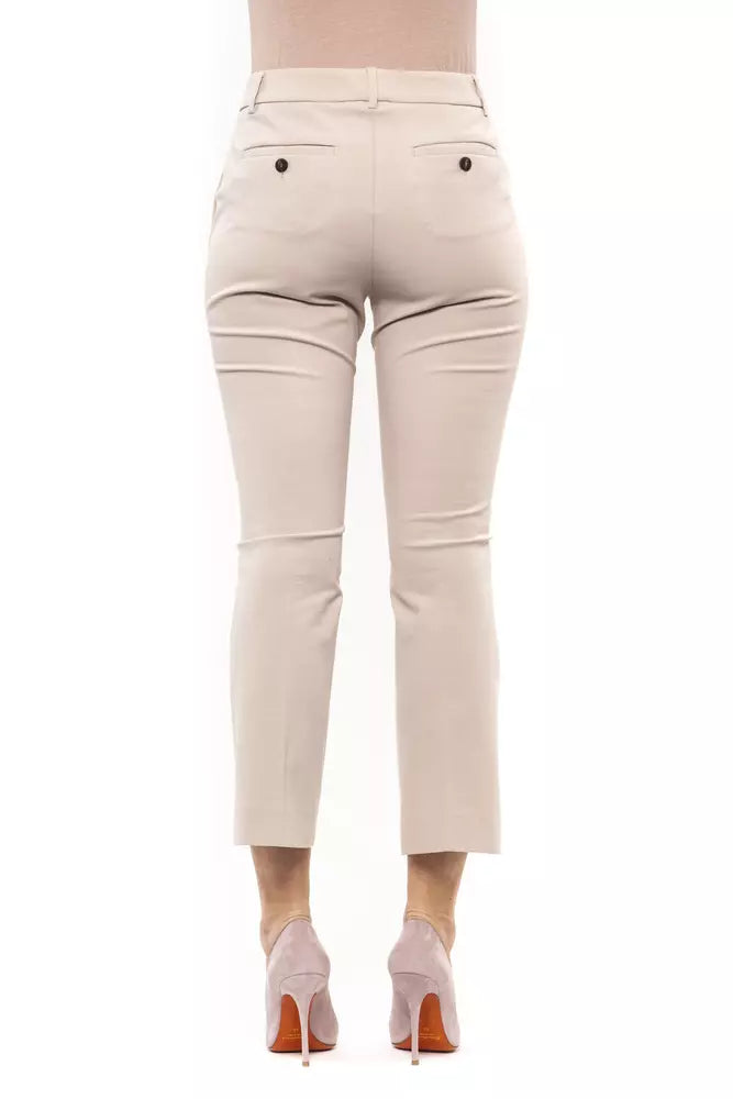 Elegant Beige Stretch Slim Trousers