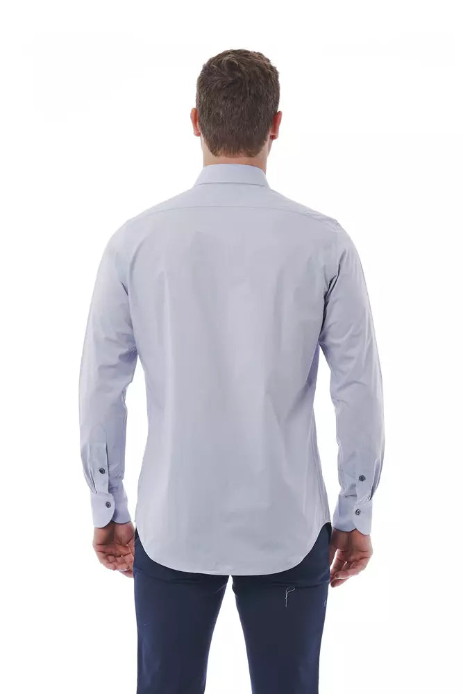 Elegant Gray Italian Collar Shirt - Regular Fit