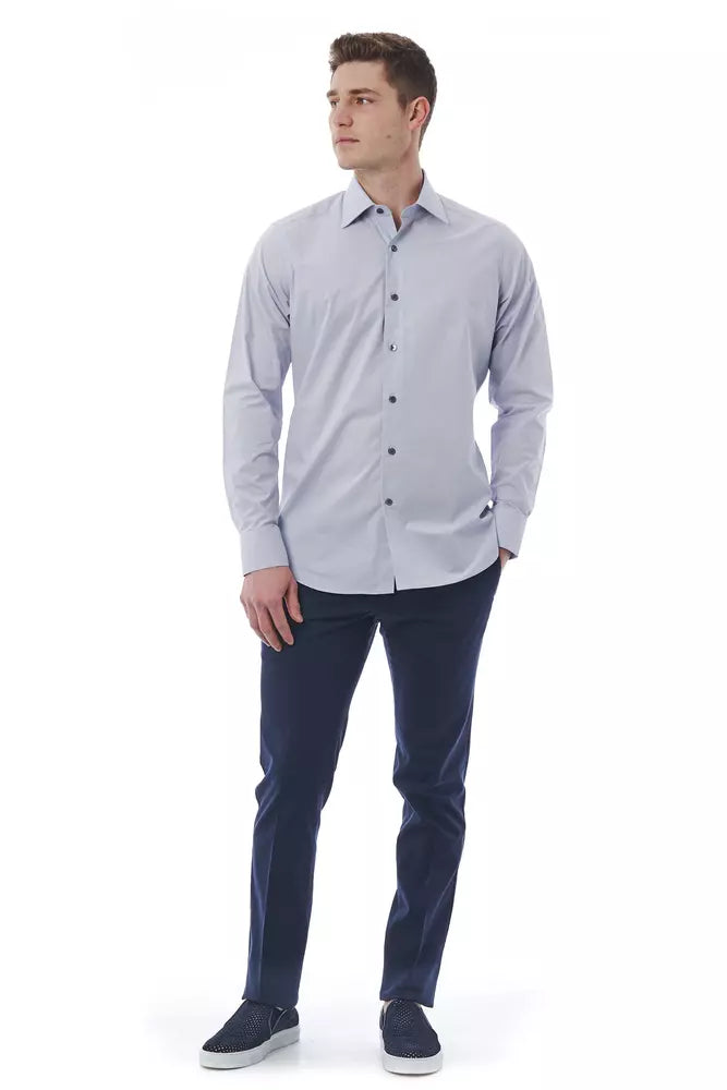 Elegant Gray Italian Collar Shirt - Regular Fit