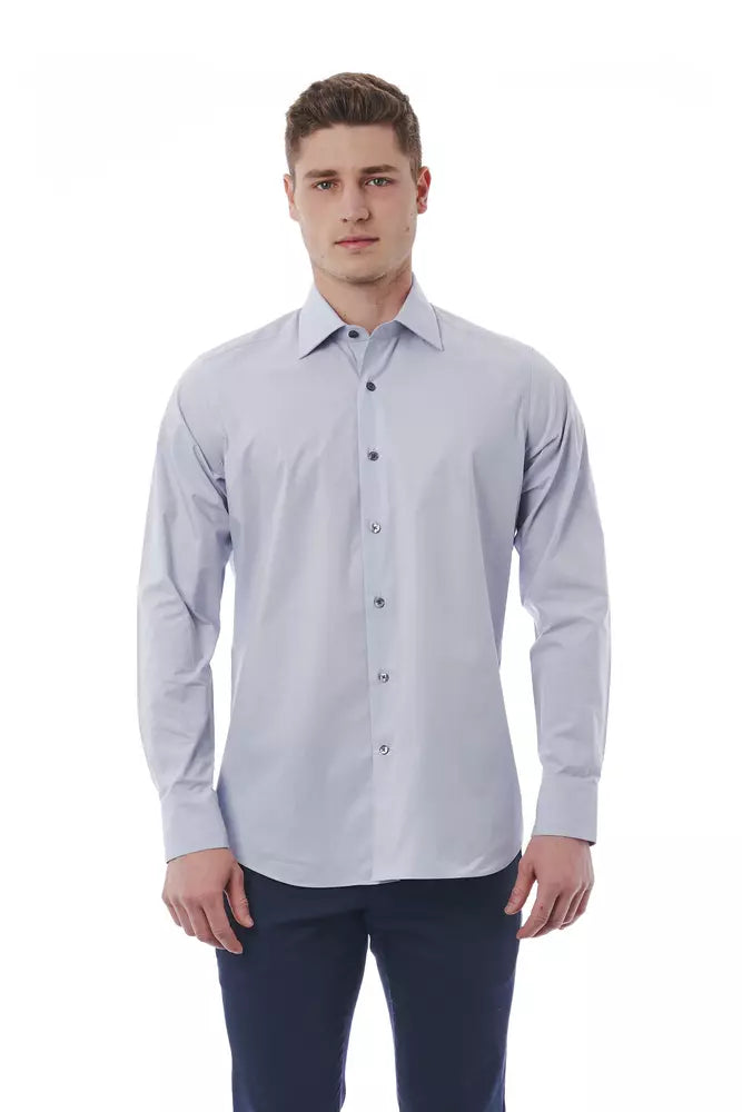 Elegant Gray Italian Collar Shirt - Regular Fit