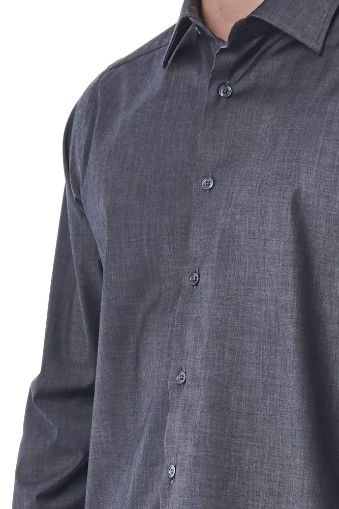 Sophisticated Gray Italian Collar Shirt