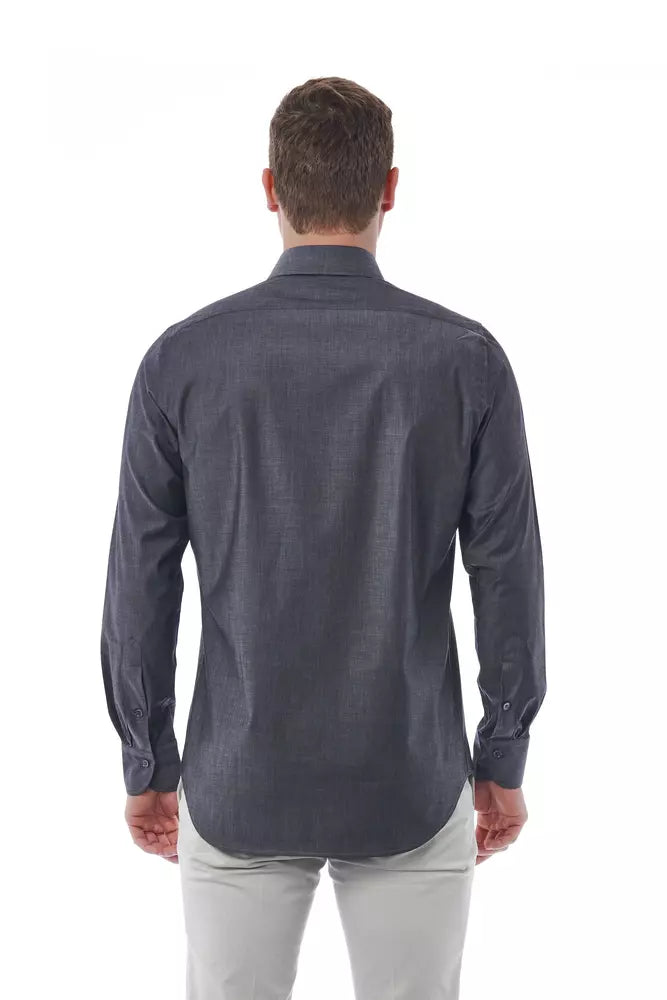 Sophisticated Gray Italian Collar Shirt