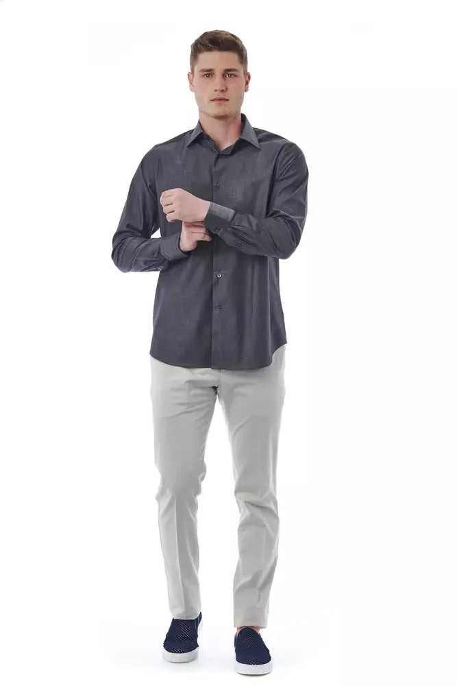 Sophisticated Gray Italian Collar Shirt