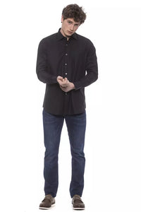 Thumbnail for Elegant Black Italian Collar Shirt - Regular Fit