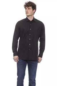 Thumbnail for Elegant Black Italian Collar Shirt - Regular Fit