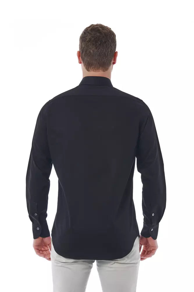 Elegant Black Cotton Italian Shirt