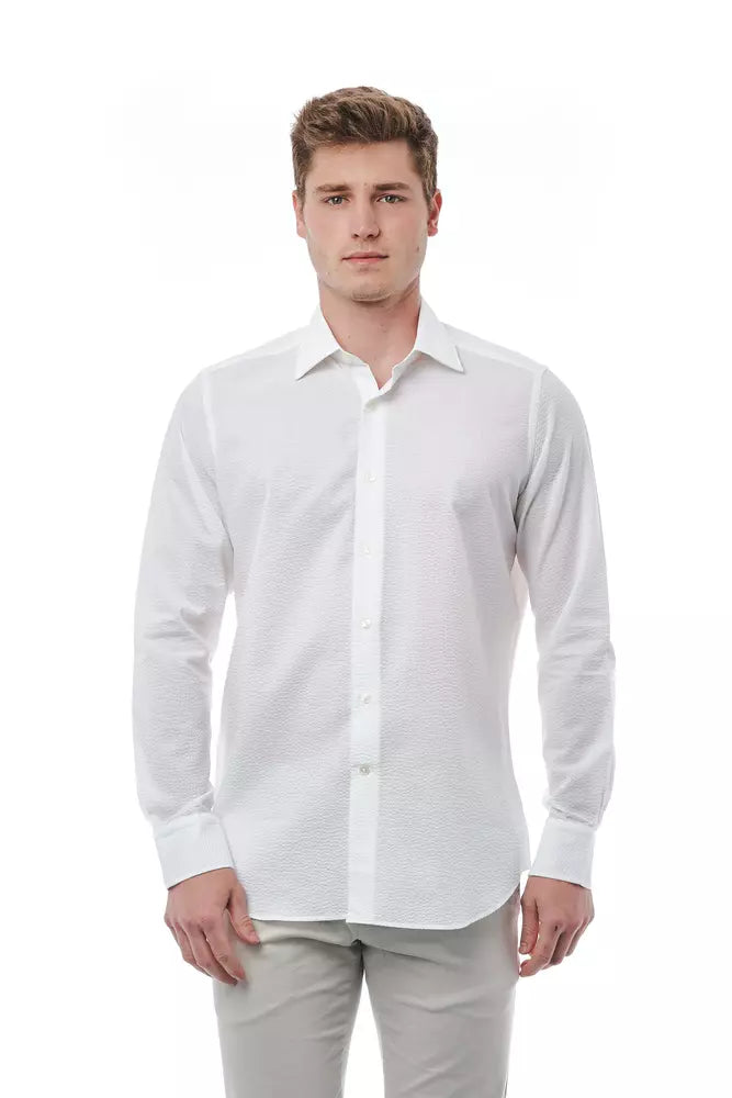 Elegant White Italian Collar Cotton Shirt